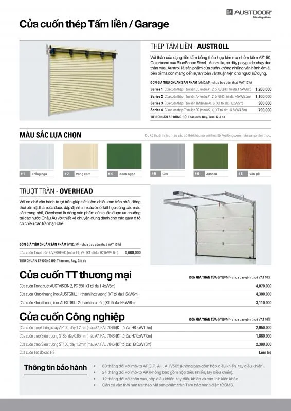 Bảng giá cửa cuốn trượt trần Overhead