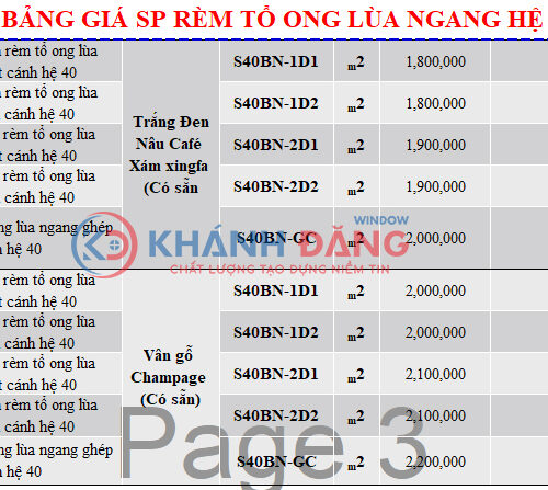 Báo giá Rèm tổ ong dạng lùa ngang