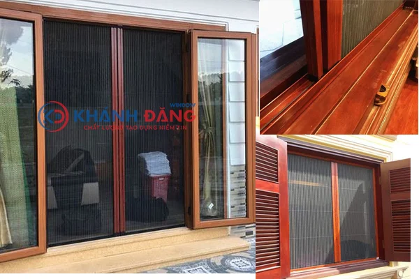Cửa lưới chống muỗi dạng xếp màu vân gỗ