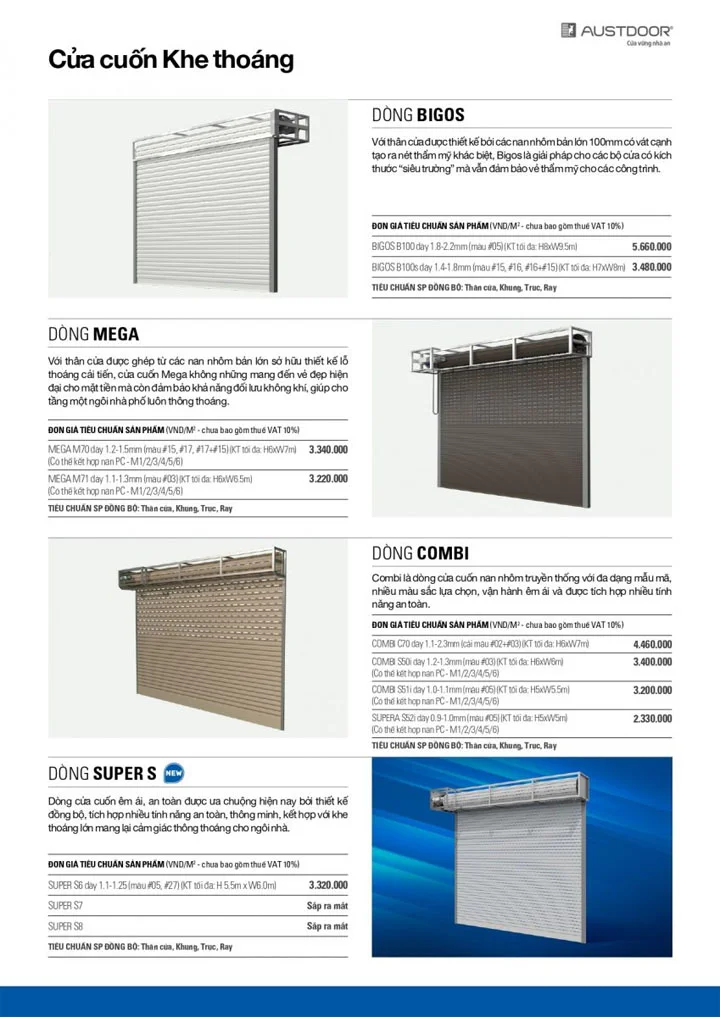 Bảng giá cửa cuốn nan nhôm Austdoor T7.2022