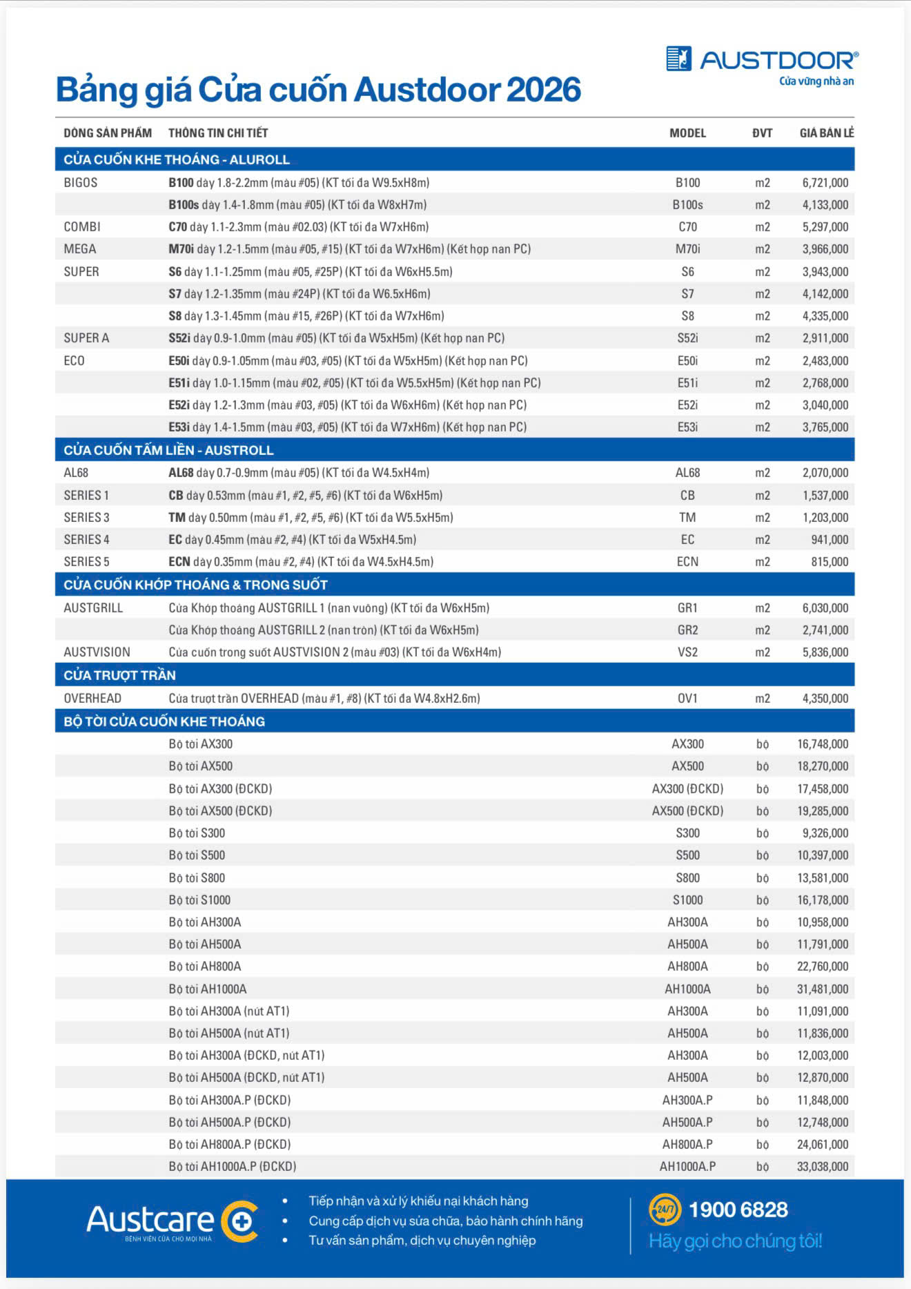 Báo giá cửa cuốn Austdoor tại Bảo Lộc 2026